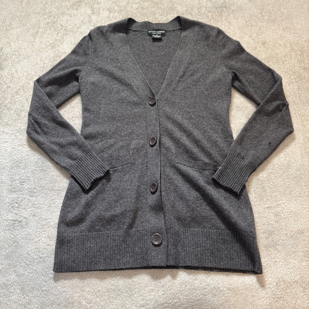 Sutton Cashmere Cardigan Womens XS Gray Button‎ Front Sweater Cozy Winter Lounge